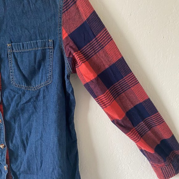 BDG Womens Shirt Denim Flannel Plaid Size S Button Down Pocket Casual Blue Top - Picture 5 of 11
